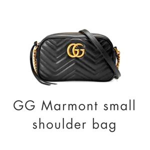 Gucci Marmont small shoulder bag, black and gold.